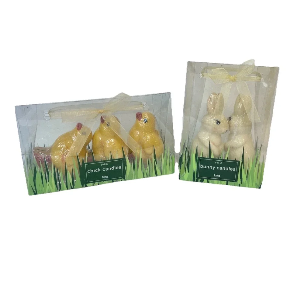 Vintage TAG Set of Chick & Bunny Candles Easter Spring Home Decor Nursery